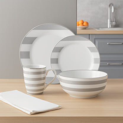 Vajilla Zéline para 6 Personas - Cerámica Gris/Blanca 24 piezas