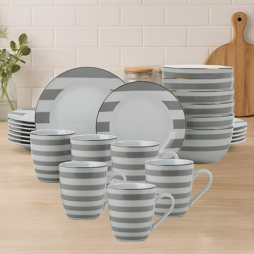 Vajilla Zéline para 6 Personas - Cerámica Gris/Blanca 24 piezas