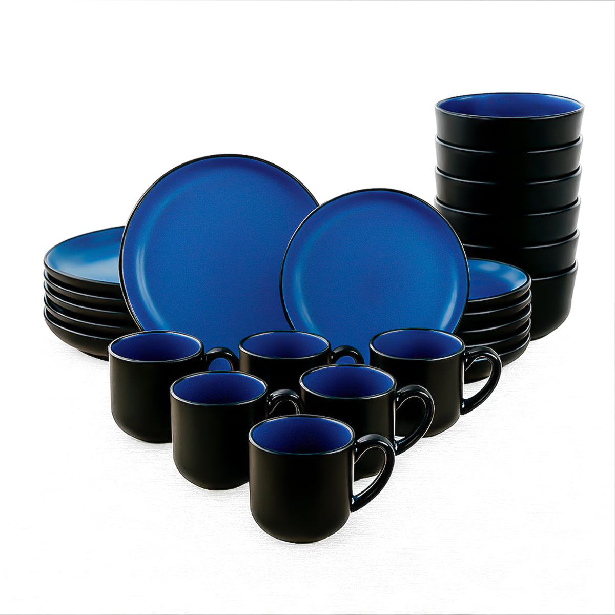 Vajilla NATTBLA para 6 Personas - Cerámica Negra/Azul 24 piezas