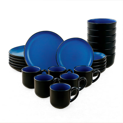Vajilla NATTBLA para 6 Personas - Cerámica Negra/Azul 24 piezas