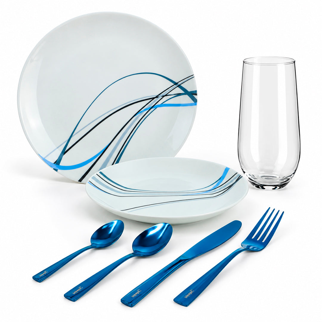 Vajilla Linnea para 4 Personas con Cubiertos y Vasos