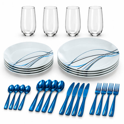 Vajilla Linnea para 4 Personas con Cubiertos y Vasos