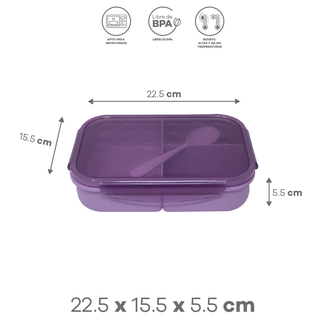 Lonchera Fibra de Trigo Morada con Cubierto - 1.15 L