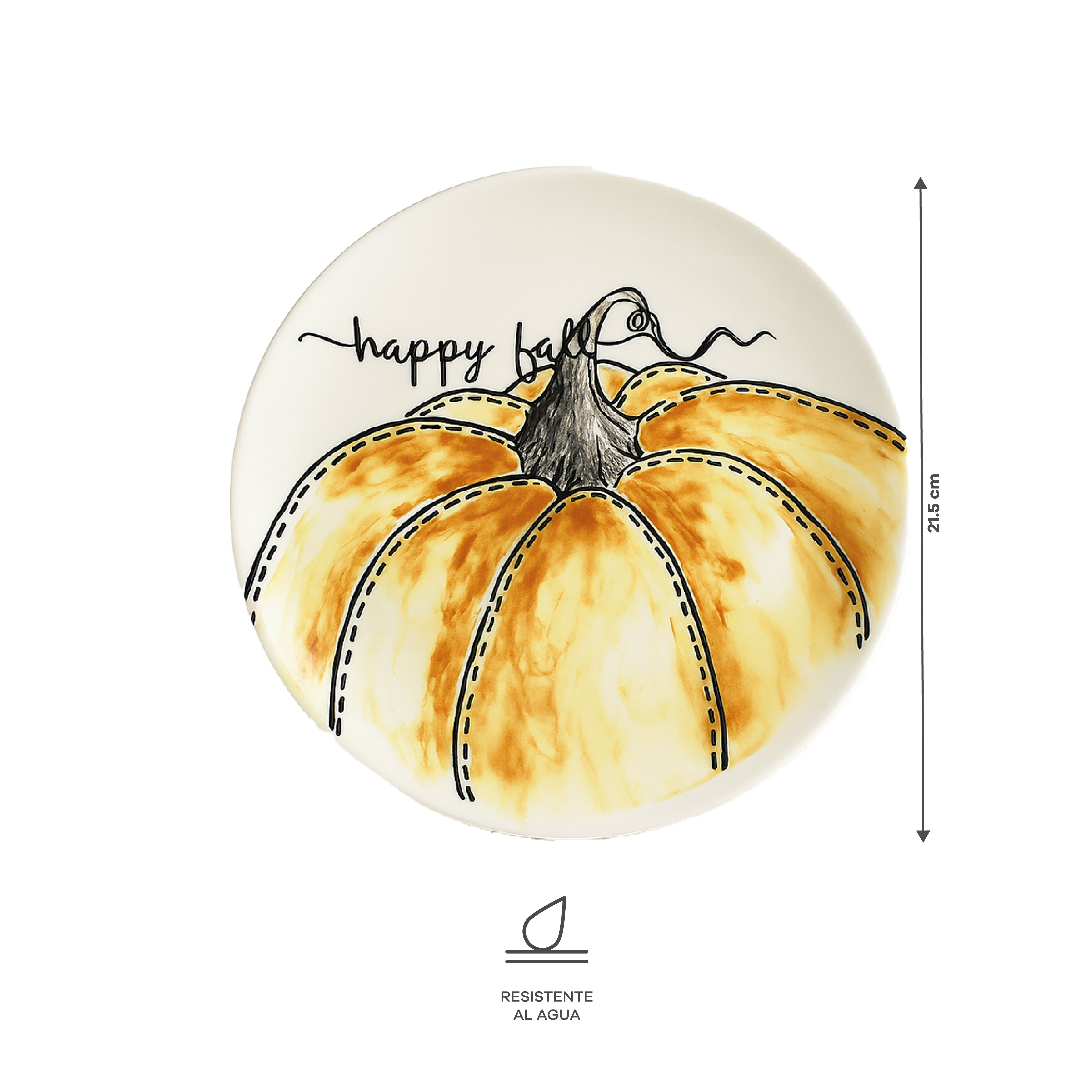 Plato de Cerámica Calabaza y "Happy Fall" - Halloween