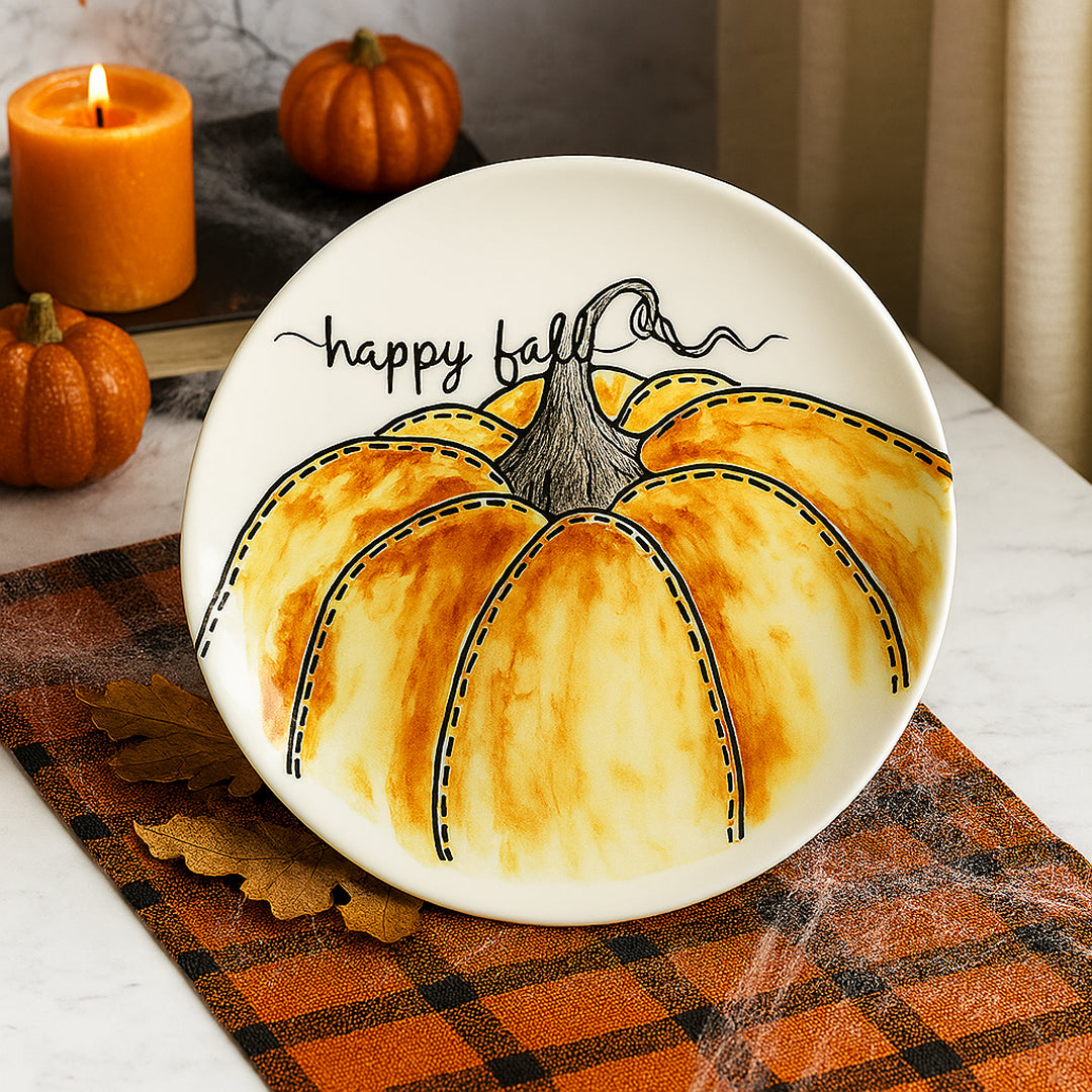 Plato de Cerámica Calabaza y "Happy Fall" - Halloween