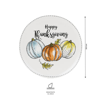 Plato de Cerámica "Happy Thanksgiving" con Calabazas