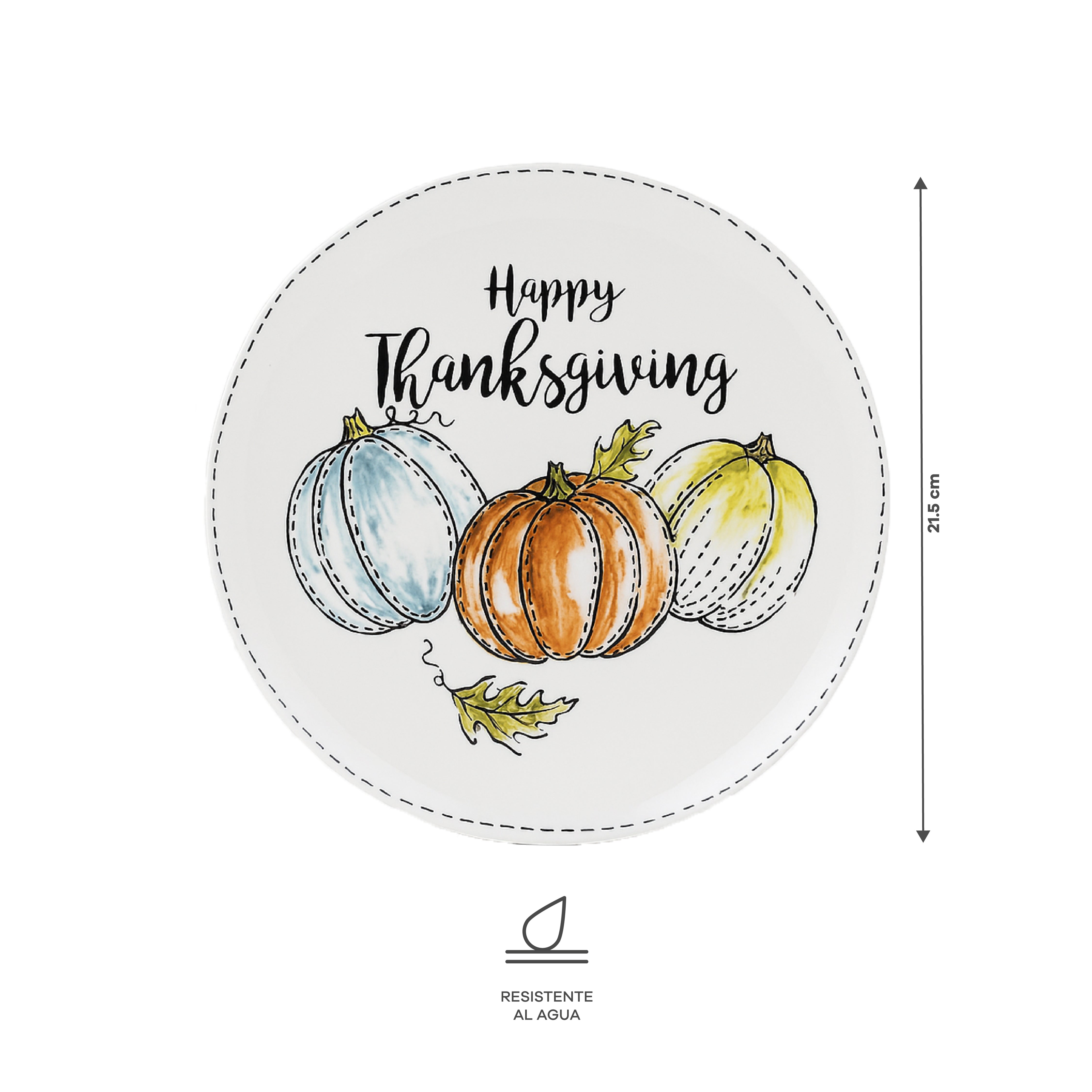 Plato de Cerámica "Happy Thanksgiving" con Calabazas