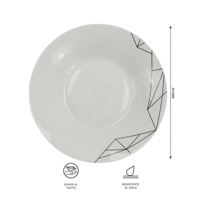 Vajilla Dagni para 4 Personas - Cerámica Blanca/Negra 20 piezas