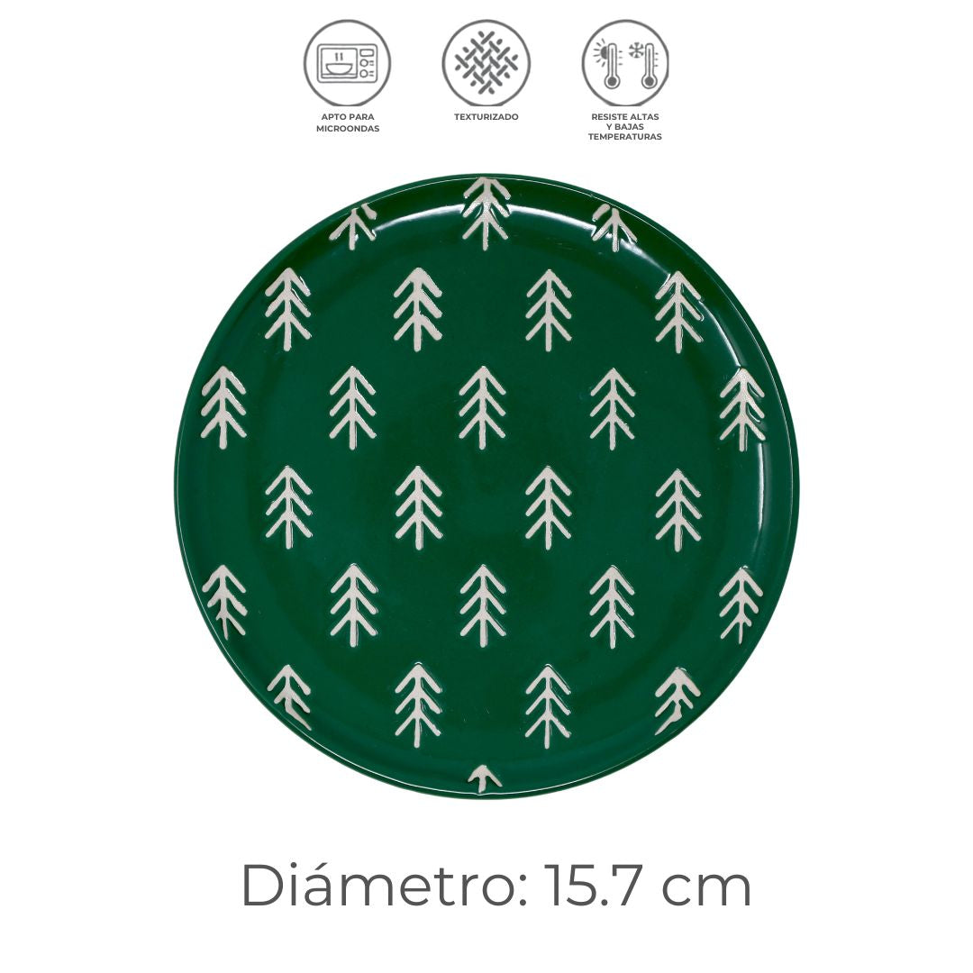 Vajilla Pinos Navidad Set Individual - Cerámica Verde 5 piezas