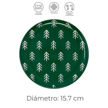 Vajilla Pinos Navidad Set Individual - Cerámica Verde 5 piezas
