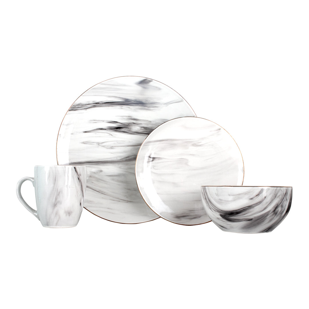 Vajilla MALA Set Individual - Cerámica Bco/Gris 4 piezas
