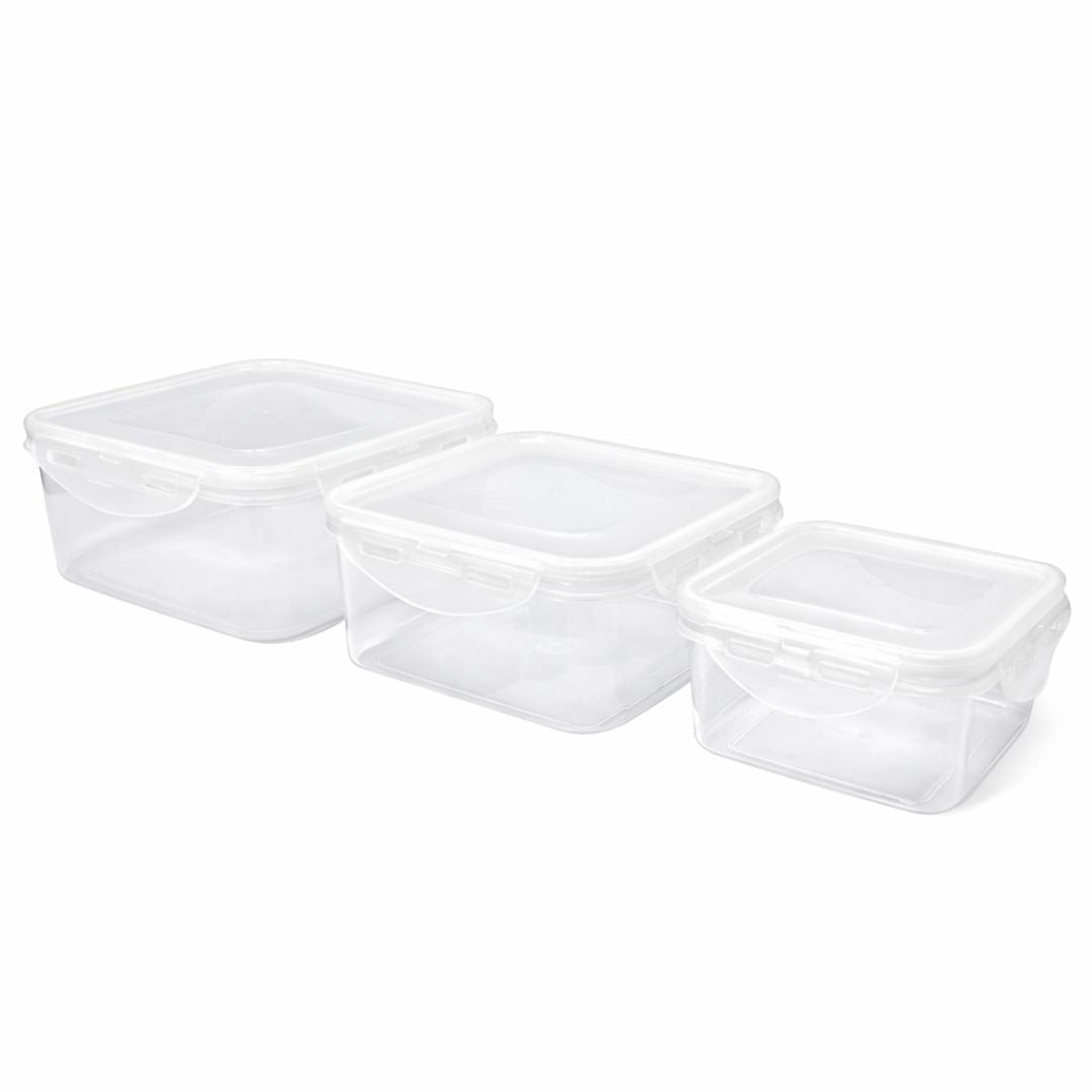 Juego de 3 Recipientes Cuadrados de Plástico Herméticos