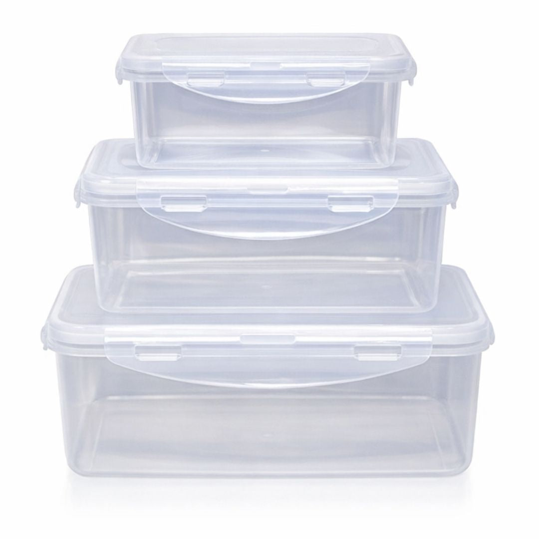 Juego de 3 Recipientes Rectangulares de Plástico Herméticos