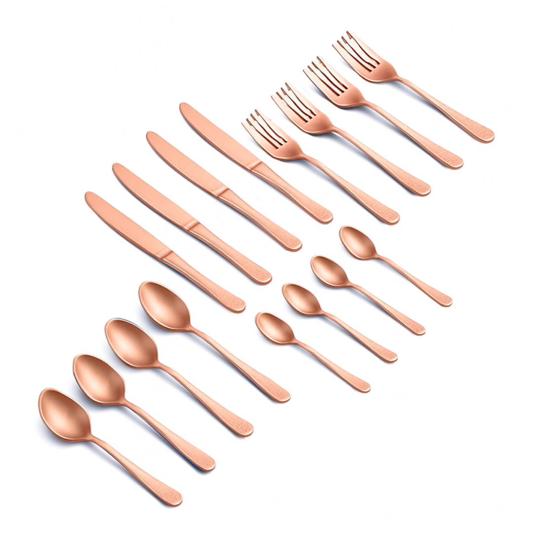 Set de Cubiertos Color Rosa Dorado para 4 personas - 16 piezas
