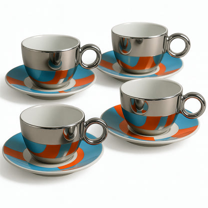 Set de 4 tazas con Plato -  Plateado 350 ml