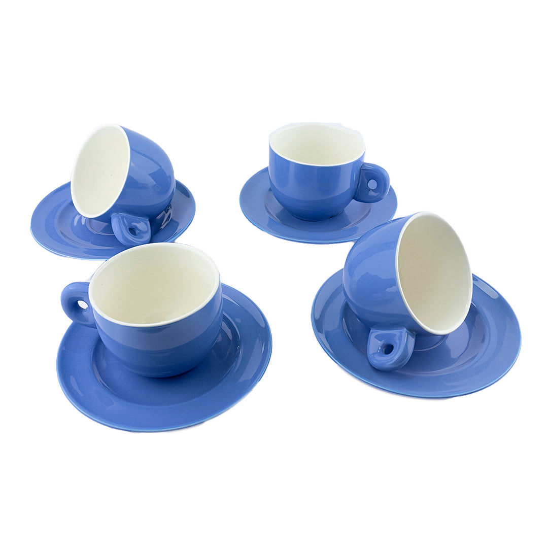 Set de 4 Tazas con Plato Cerámica - Azul 270 ml