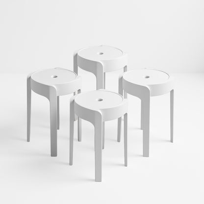 Set de 4 Bancos de Plástico Apilables – Color Blanco