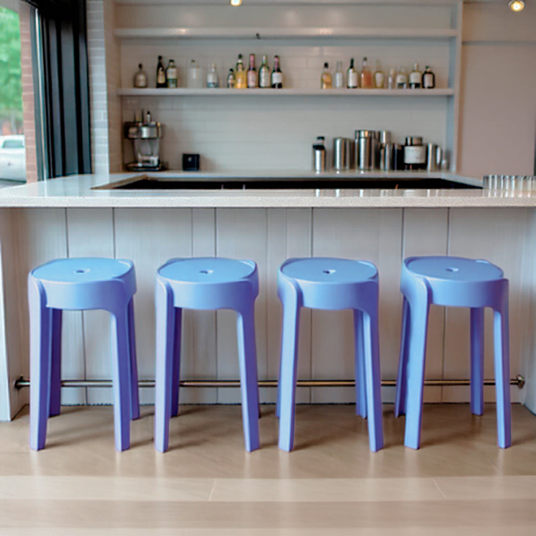 Set de 4 Bancos de Plástico Apilables – Color Azul