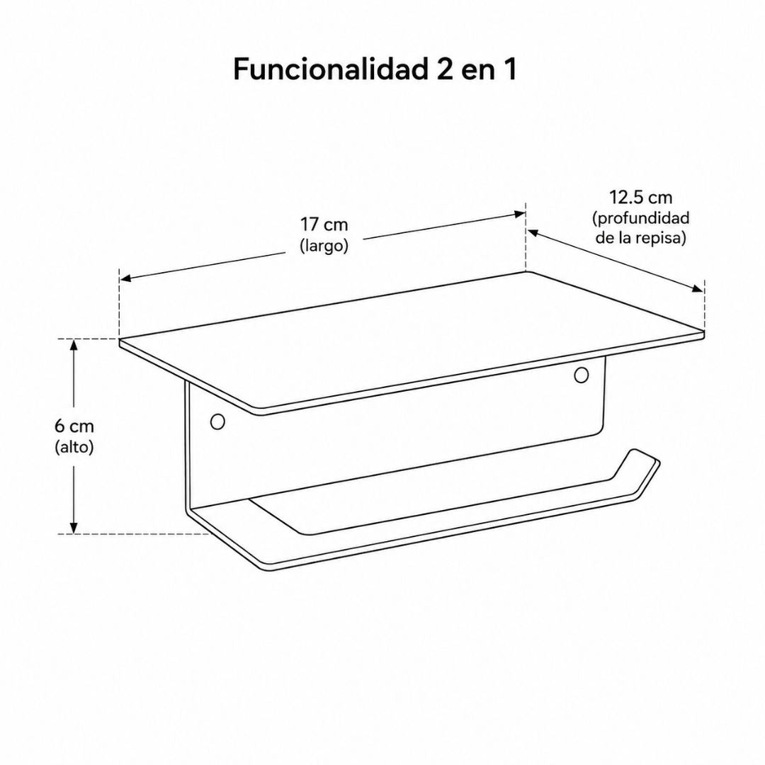 Soporte para Papel Higiénico con Repisa Negro Mate