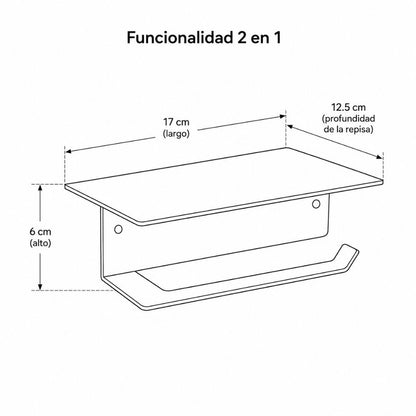 Soporte para Papel Higiénico con Repisa Negro Mate