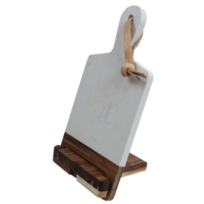 Tabla de Picar de Mármol y Madera con Mango y Soporte