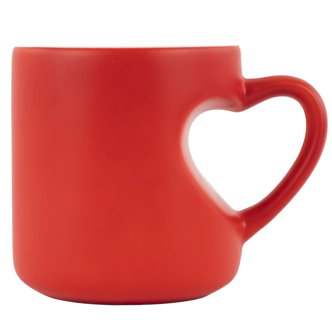 Taza Cerámica Roja Asa De Corazón 260 ml