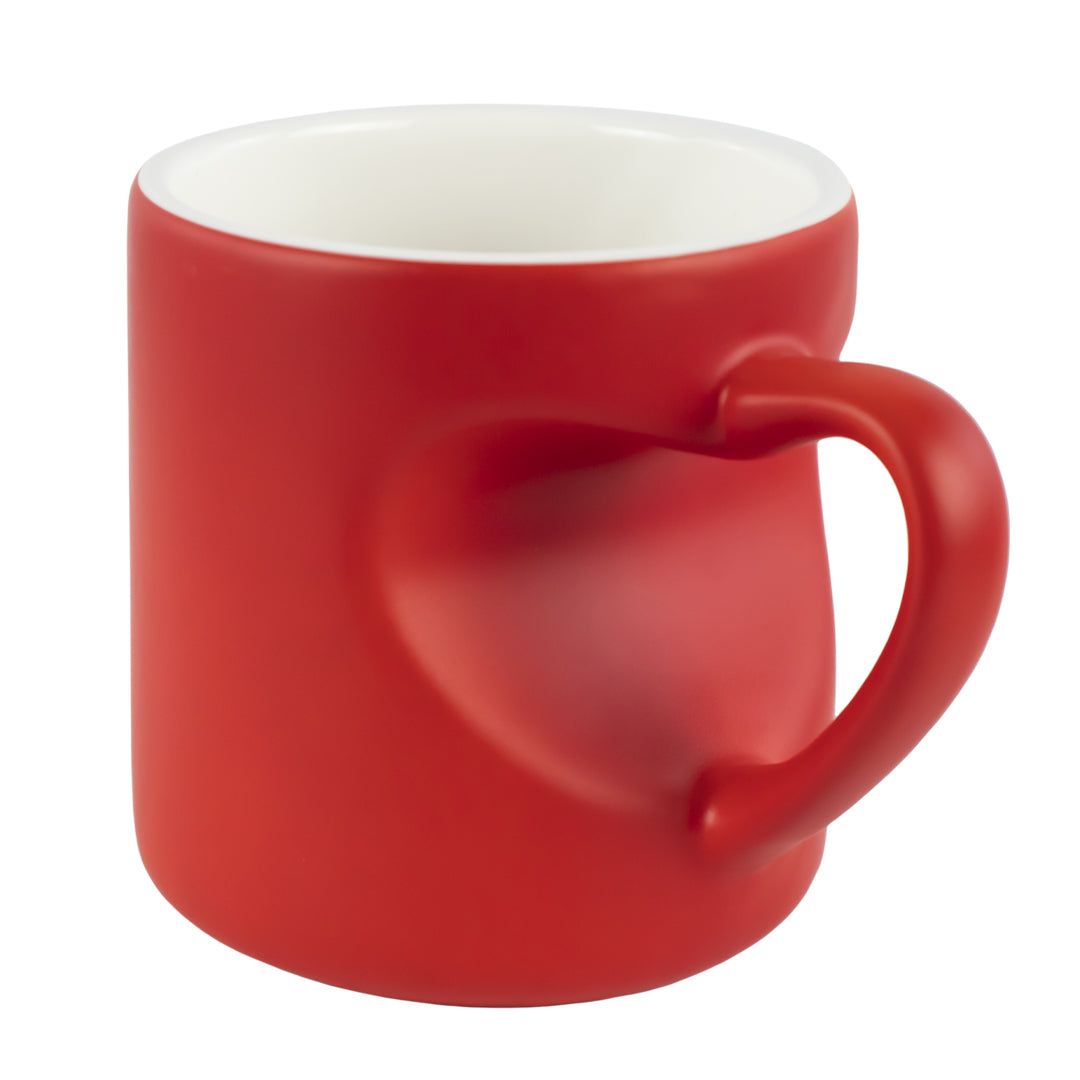 Taza Cerámica Roja Asa De Corazón 260 ml