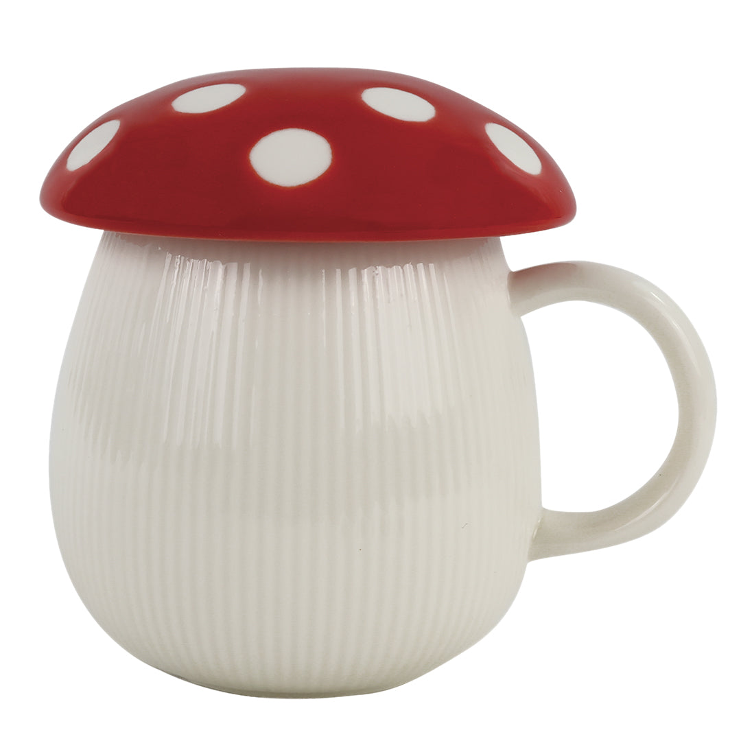 Taza de Cerámica con Tapa en Forma de Hongo Rojo