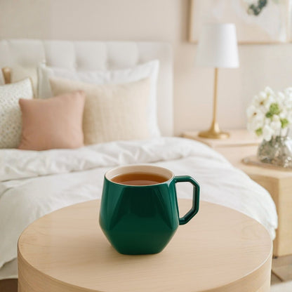Taza de Cerámica Geométrica Verde Esmeralda - 350 ml Borde Dorado