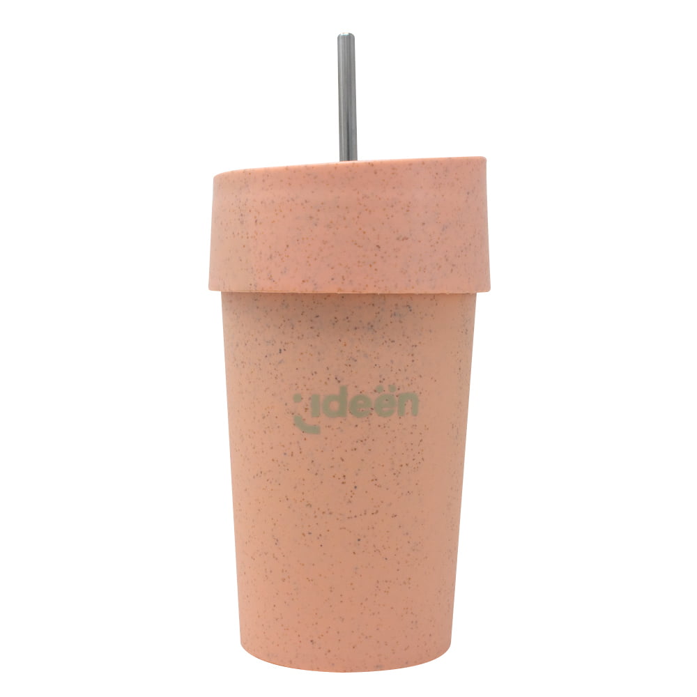 Vaso Térmico Ecofriendly de Paja de Trigo con Popote color Rosa 350 ml / 12 oz