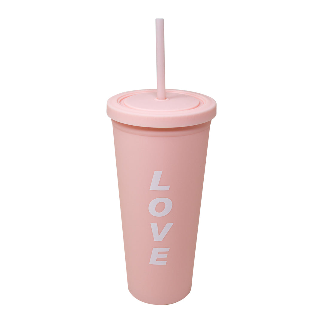 Vaso Térmico de Doble Pared y Popote - Rosa 710 ml
