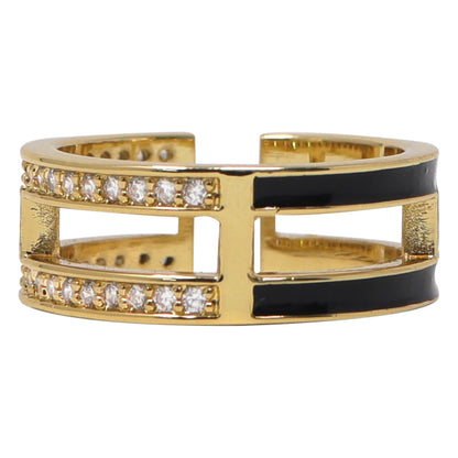 Anillo Doble de Mujer con Piedras – Dorado & Negro | Modelo LX-9608N