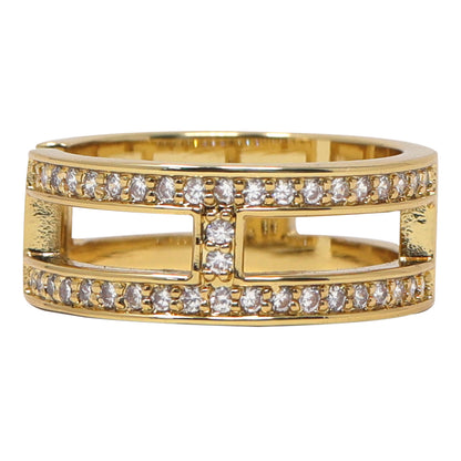 Anillo Doble de Mujer con Piedras – Dorado & Negro | Modelo LX-9608N