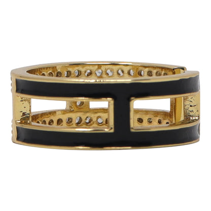 Anillo Doble de Mujer con Piedras – Dorado & Negro | Modelo LX-9608N