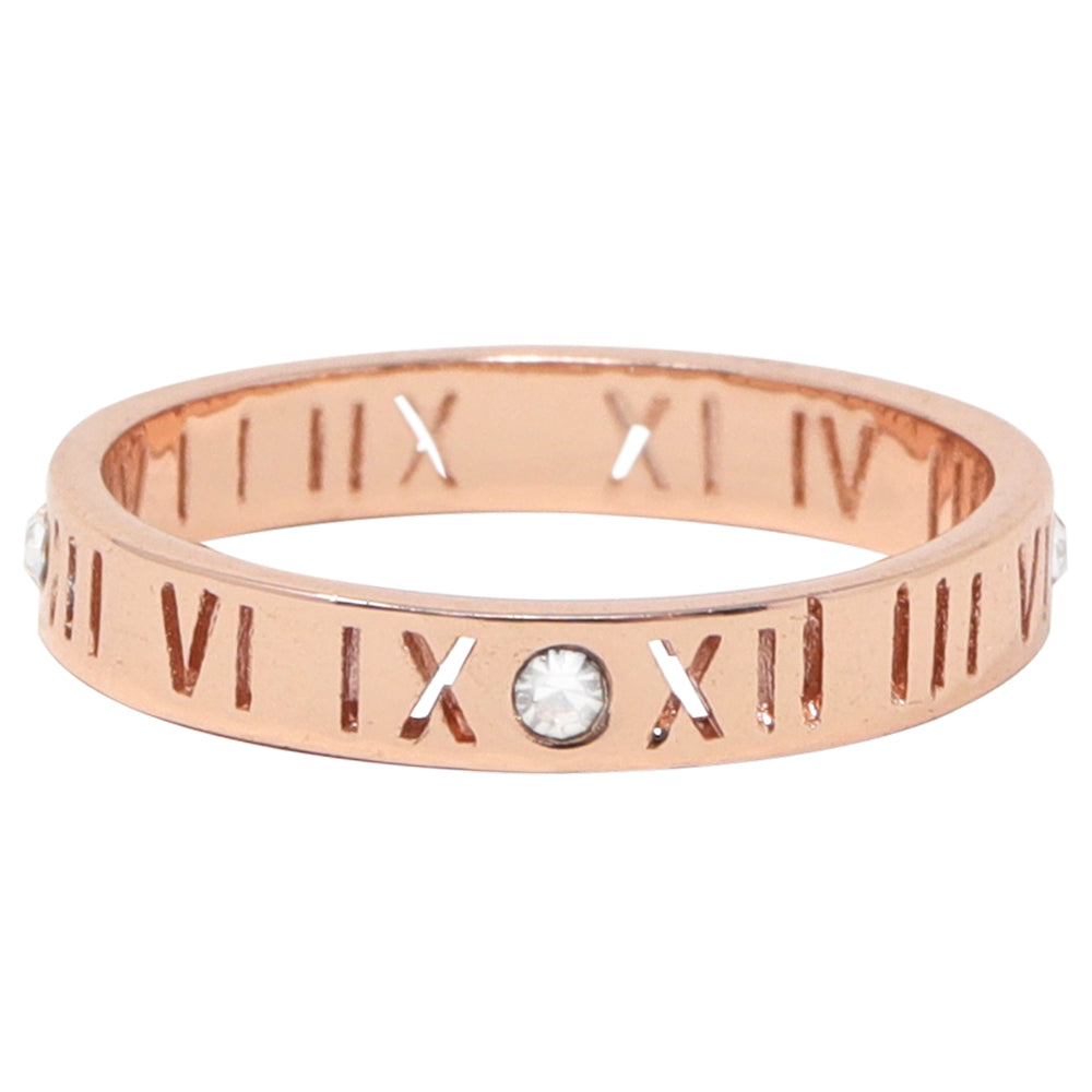 Anillo con Números Romanos y Piedras Brillantes – Cobrizo | Modelo LX-9610R