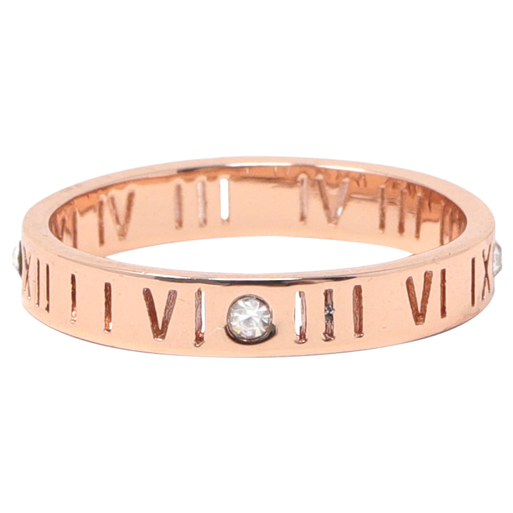Anillo con Números Romanos y Piedras Brillantes – Cobrizo | Modelo LX-9610R