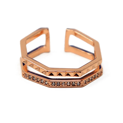 Anillo Doble Octagonal con Piedras Brillantes | Modelo LX-9613R
