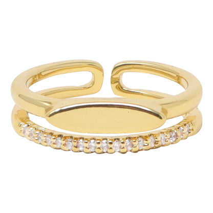 Anillo Doble con Piedras y Placa Decorativa – Dorado | Modelo LX-9624R