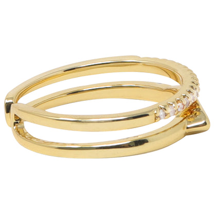Anillo Doble con Piedras y Placa Decorativa – Dorado | Modelo LX-9624R