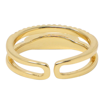 Anillo Doble con Piedras y Placa Decorativa – Dorado | Modelo LX-9624R