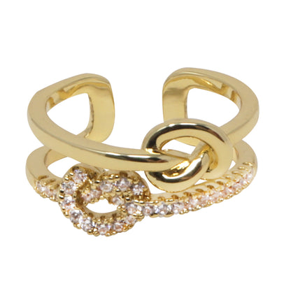 Anillo Doble Trenzado Dorado con Piedras Brillantes – Modelo LX-9686R