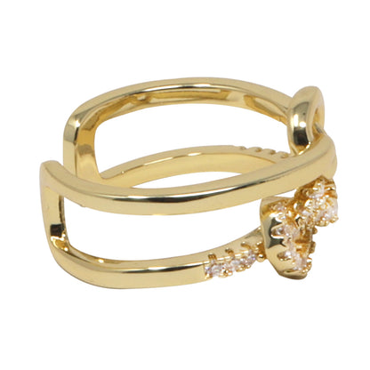 Anillo Doble Trenzado Dorado con Piedras Brillantes – Modelo LX-9686R