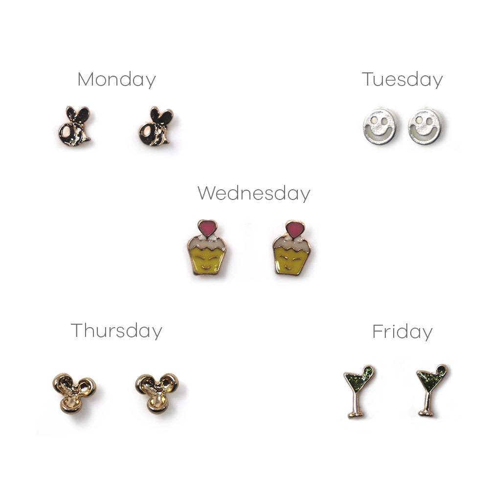 Set de Aretes C/5 – Modelo R112C | 5 Diseños Diferentes, uno para cada día de la semana