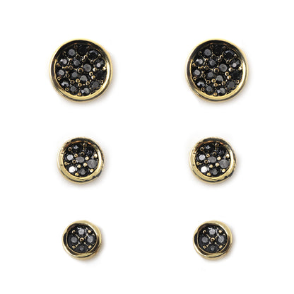 ARETE SET 3 PARES – LX-9639N |  Flores negras con dorado – Estilo sofisticado y versátil