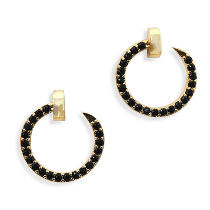 Arete dorado con piedras Negras – Modelo LX-9650E | Sofisticación minimalista con un toque de misterio