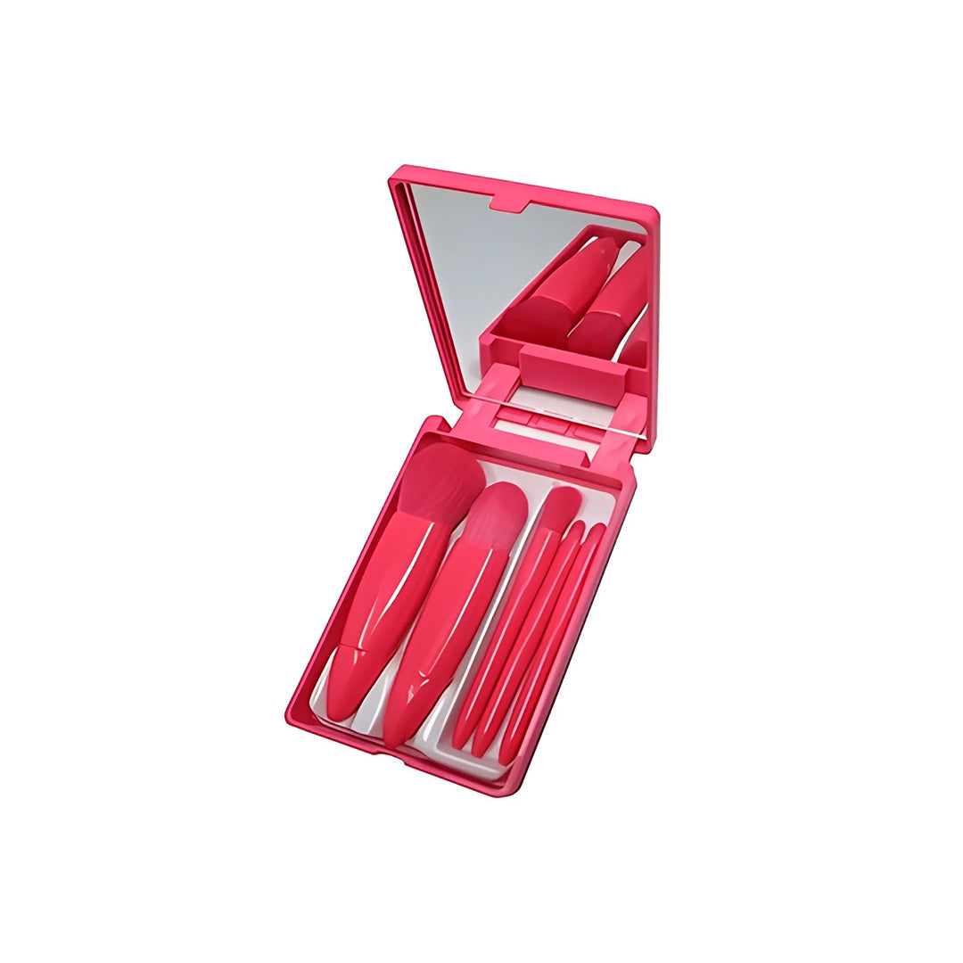 Set de Brochas de Maquillaje Portátil de 5 Piezas con Estuche y Espejo