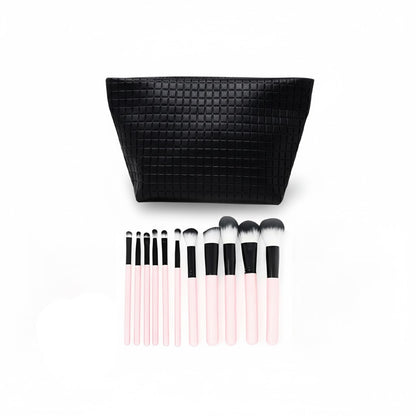 Cosmetiquera Negra con 11 Brochas de Maquillaje