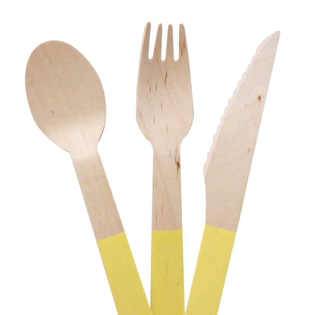Set de Cubiertos de Madera para Fiesta Amarillo - 24 Piezas