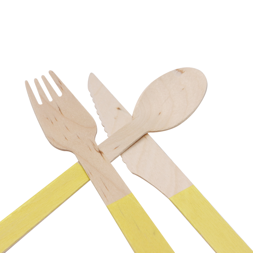 Set de Cubiertos de Madera para Fiesta Amarillo - 24 Piezas
