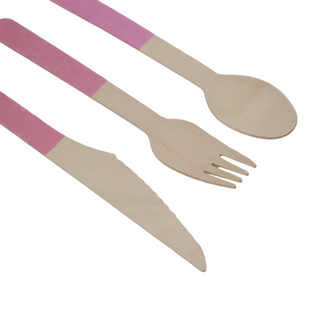 Set de Cubiertos de Madera para Fiesta Rosa - 24 Piezas